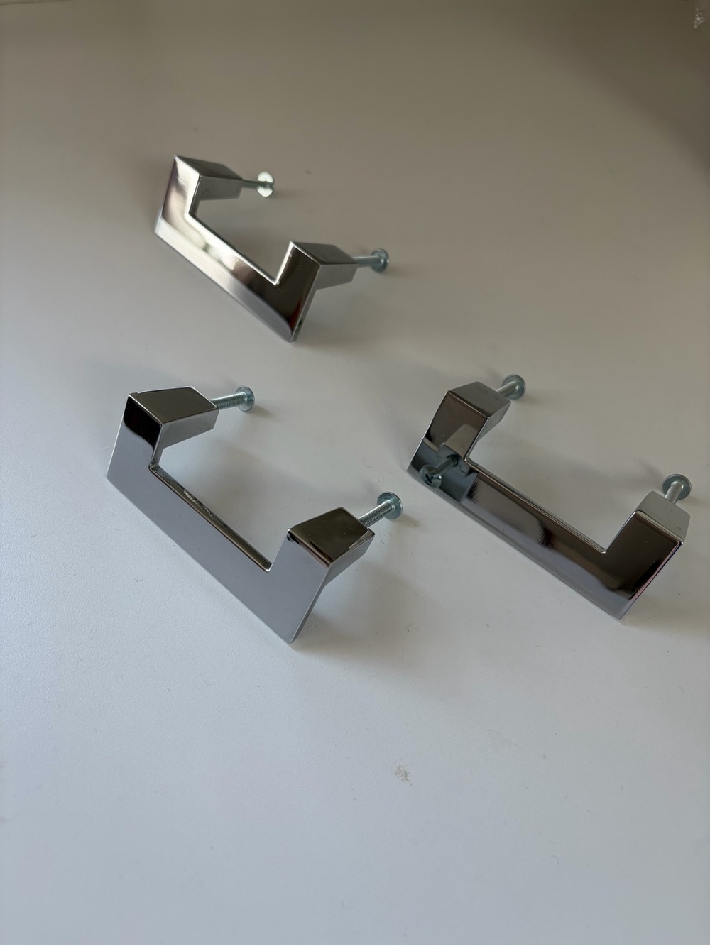 Set of 3 Modern Chrome Cabinet Pulls – Square U-Shape, Like New